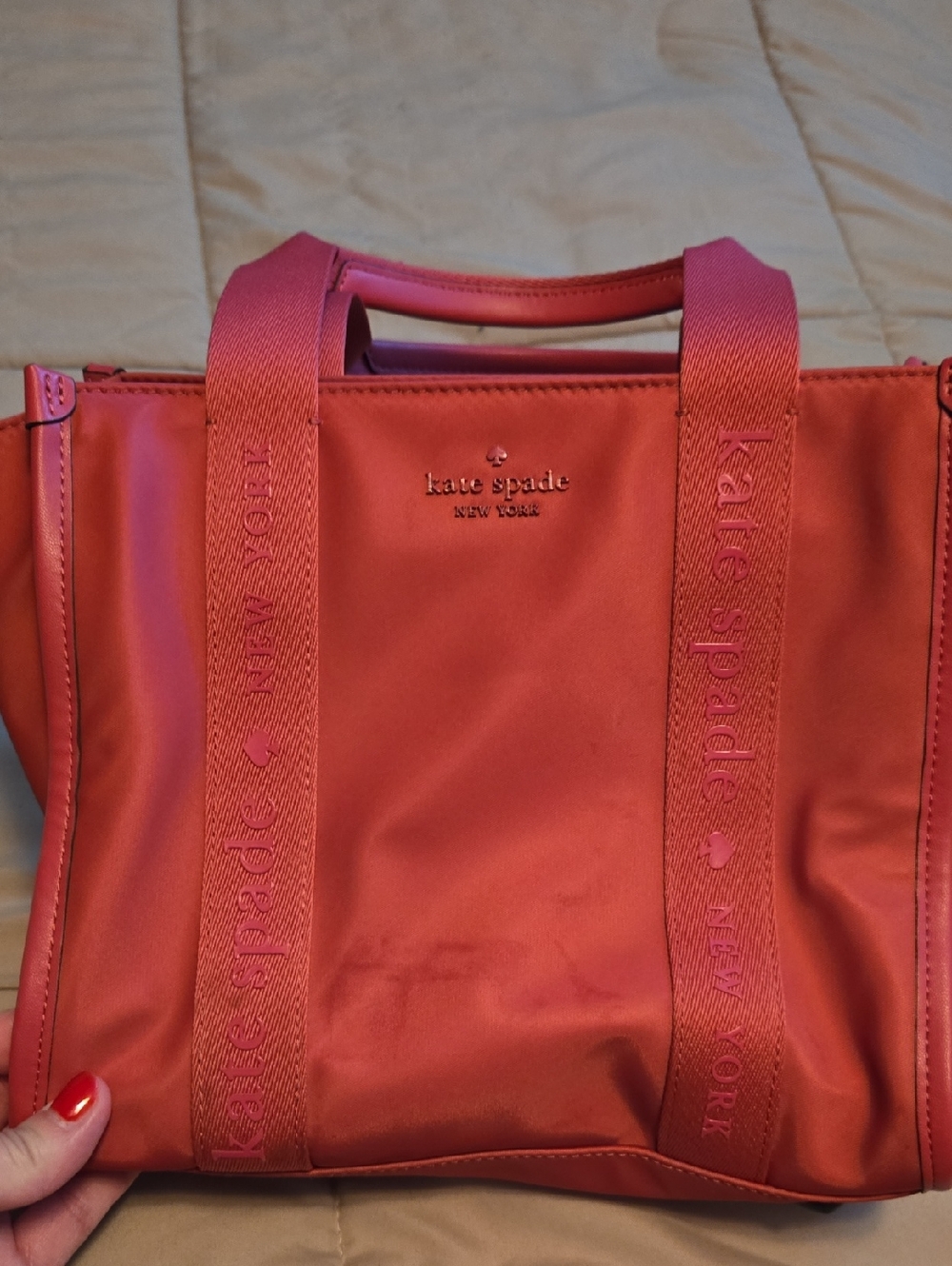 kate spade Coral Pink Logo-Strip Tote
